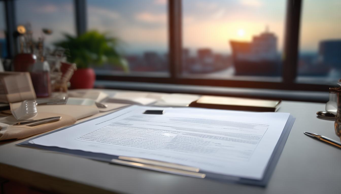 Bill of lading and shipping documents with a container ship in the background