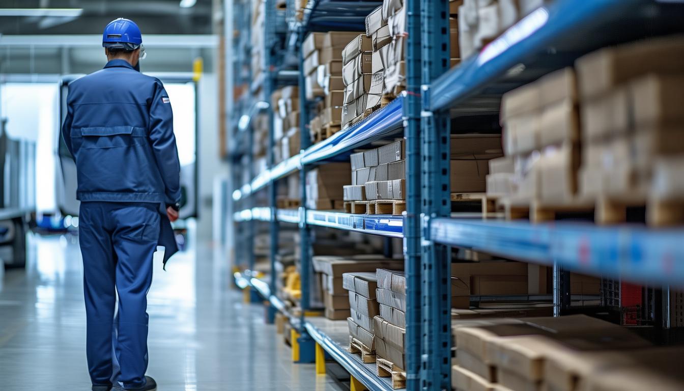 Warehouse worker receiving and organizing cargo onto pallets